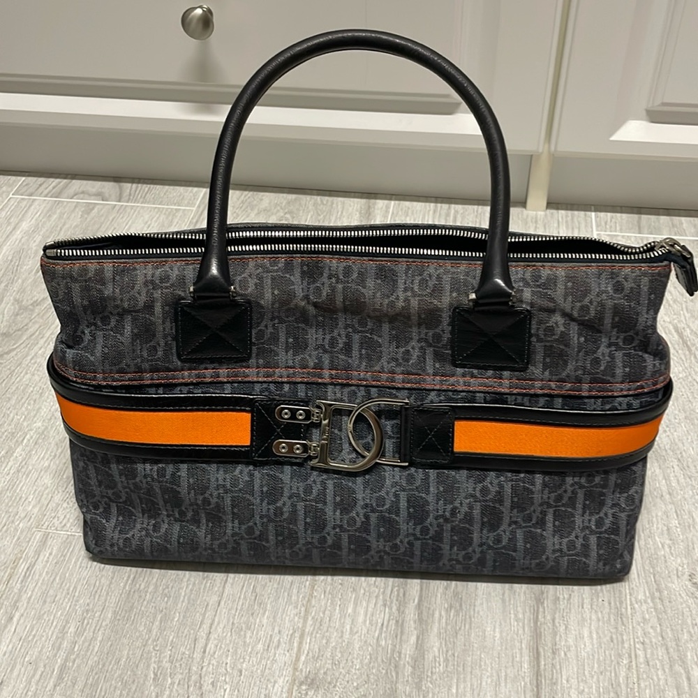 VINTAGE Dior handbag, satchel. Denim and orange print.